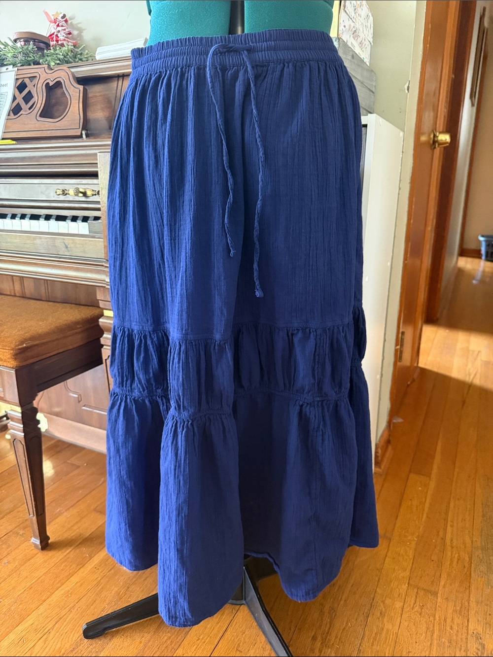Wonderly Navy Tiered Maxi Skirt with Drawstring Waist